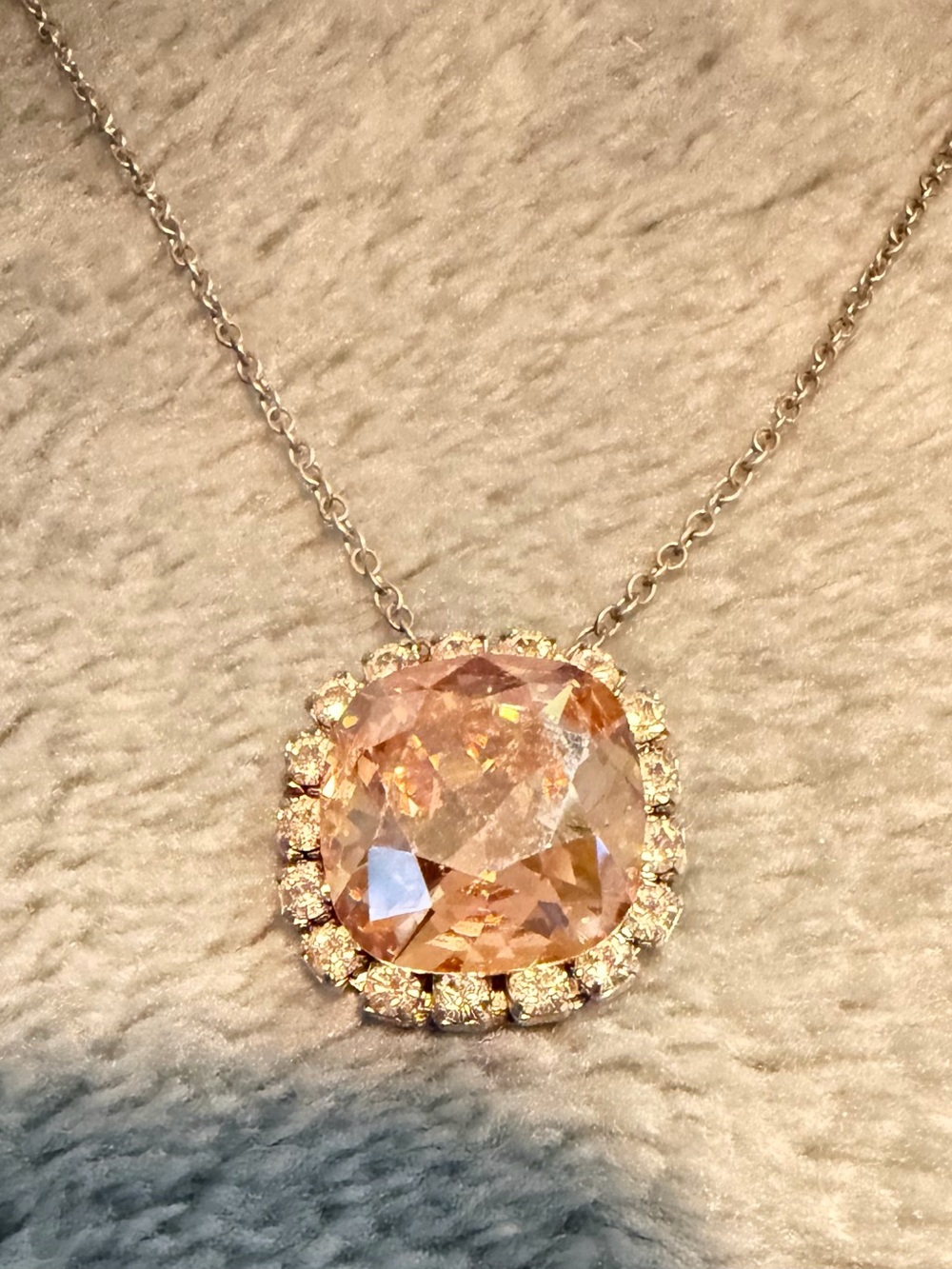 Haute Bride Cushion Cut Champagne Halo Austrian Crystal Pendant Necklace - 17"